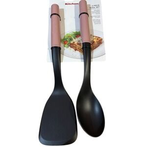 KitchenAid 2 Piece Tool Set Turner‎ Basting Spoon Rose Pink Black Nylon Nonstick